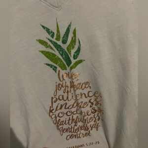 3/$15 Pale green T-Shirt with Pineapple and Inspirational Text